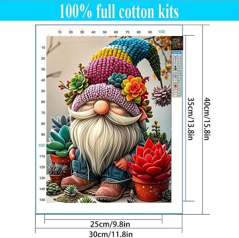 Tiwabb Gnome Succulent Stamped Cross Stitch Kits for Adults - Embroidery Kits for Beginners Adults,11 CT Patterns Dimensions Counted Cross Stitch Kits for Arts Craft Kits 12X 16 inch - Image 4